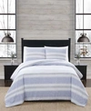 London Fog Herringbone 3 Piece Flannel Comforter Set, Full/queen In White/blue