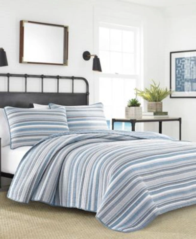 Nautica Jettison Grey Blue Cotton Reversible Quilt Collection Bedding In Dark Grey