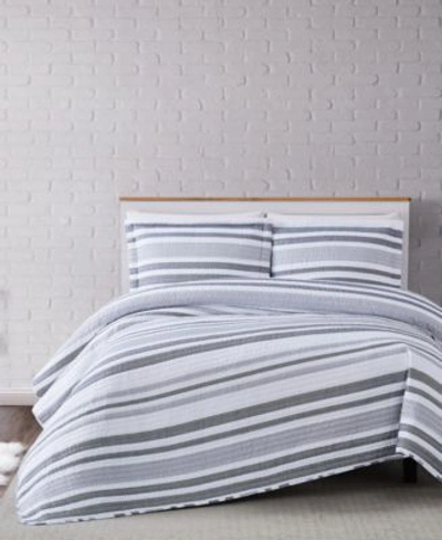 Truly Soft Curtis Stripe Quilt Sets In Grey