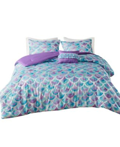 Mi Zone Closeout  Pearl Metallic Printed Reversible Comforter Set Bedding In Teal - Purple