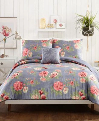 Jessica Simpson Alessia Floral 4 Piece Comforter Set Collection Bedding In Gray