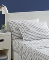 Nautica Woodblock Fish Cotton Percale Sheet Set Collection Bedding In Gray