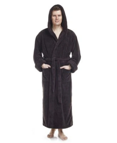 Arus Mens Soft Fleece Robe Ankle Length Hooded Turkish Bathrobe Bedding In Gray