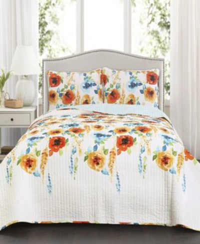 Lush Decor Percy Bloom 3 Pc. Quilt Sets In Tangerine