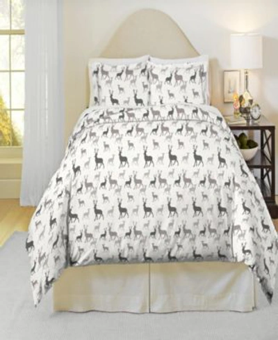 Pointehaven Autumn Deer Print Heavy Weight Cotton Flannel Duvet Cover Set Bedding