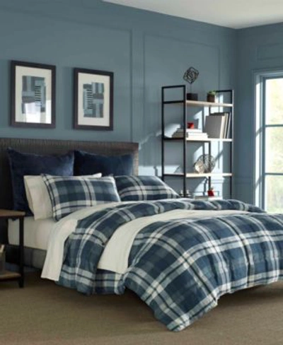 Nautica Crossview Plaid Microsuede Reversible Comforter Sets Bedding In Navy