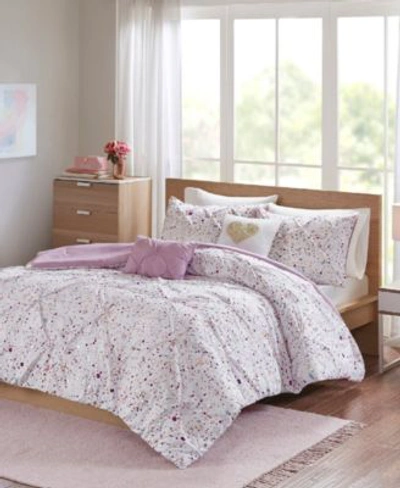 Intelligent Design Abby 5 Pc. Metallic Printed Pintucked Comforter Sets Bedding In Plum
