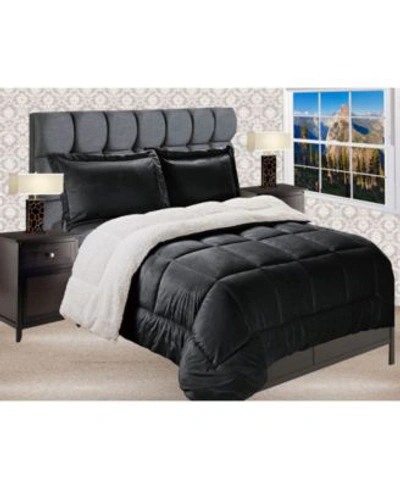 Elegant Comfort Micromink Sherpa Reversible Down Alternative Microsuede Comforter Sets Bedding In Black