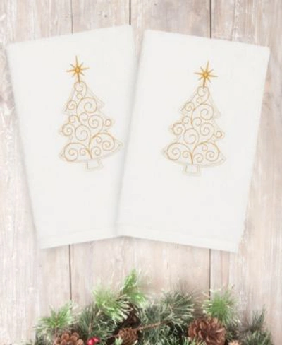 Linum Home Christmas Tree Scroll 100 Turkish Cotton Hand Towel Collection Bedding In White