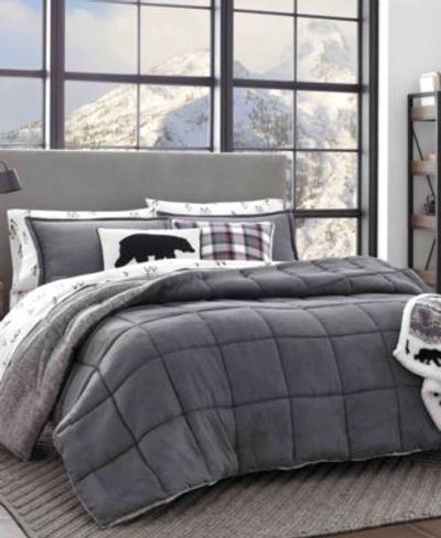 Eddie Bauer Sherwood Reversible Micro-suede Sherpa Comforter Set, King In Grey