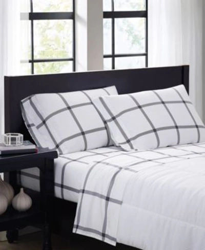 Truly Soft Printed Windowpane White Charcoal Sheet Set