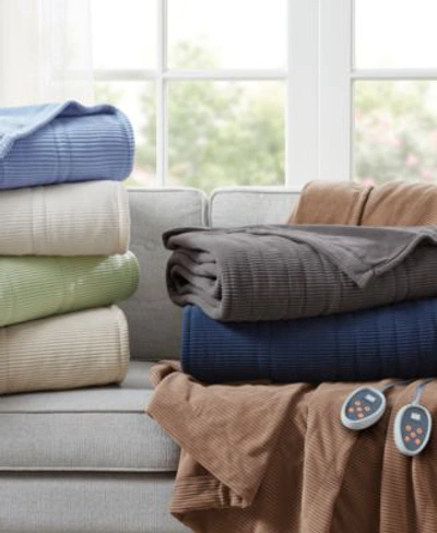 Beautyrest Knit Micro Fleece Electric Blankets Bedding In Navy