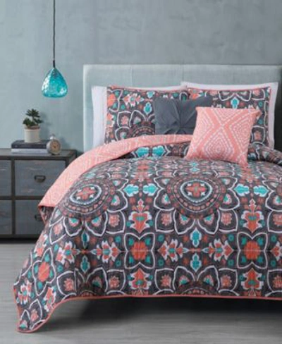Avondale Manor Ibiza Reversible Quilt Set In Coral /grey