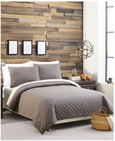 Modern Heirloom Sherpa Lined Flannel Quilt Sets In Charcoal