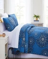 Southshore Fine Linens Midnight Floral Printed Quilt Coordinating Sham Set In Blue