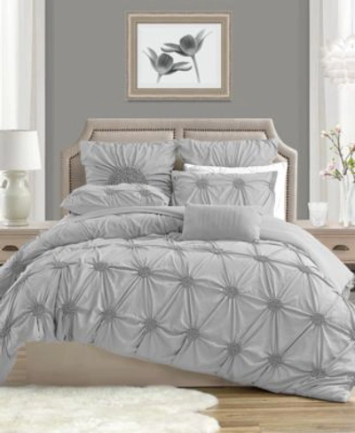 Cathay Home Inc. Charming Ruched Rosette Duvet Cover Sets Bedding In Light Gray