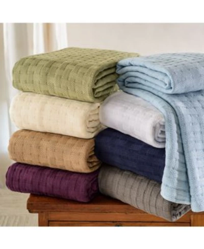 Superior Basket Weave All Season Cotton Blanket Collection Bedding In Sage