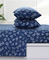 Azores Home Eva Floral 170 Gsm Flannel Extra Deep Pocket Sheet Set Bedding In Gray