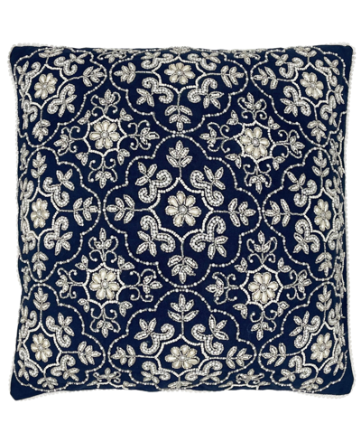 Mod Lifestyles Emblem Medallion Beaded Pillow, 20" X 20" In Moonlit Ocean Blue