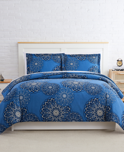 Southshore Fine Linens Midnight Floral Down Alternative 3 Piece Comforter And Sham Set, Full/queen In Blue
