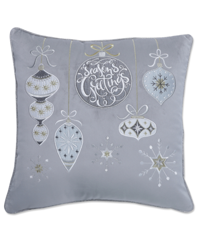 Pillow Perfect Velvet Ornaments Decorative Pillow, 17" X 17" In Gray