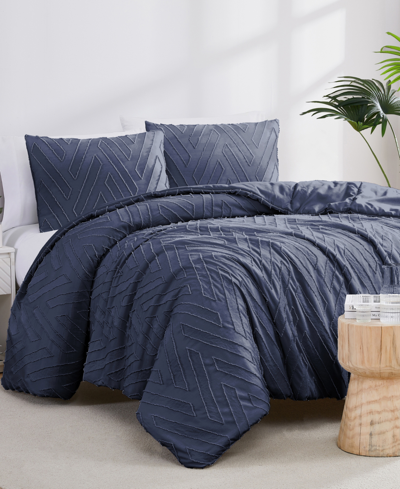 Southshore Fine Linens Chevron Clipped 3-pc. Jacquard Comforter Set, Twin In Dark Blue