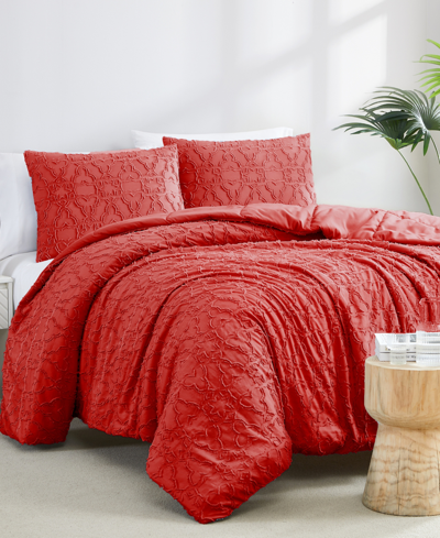 Southshore Fine Linens Stella Clipped Jacquard 3 Piece Comforter Set, Full/queen In Chilli Pepper