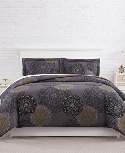 Southshore Fine Linens Midnight Floral Down Alternative 3 Piece Comforter Sham Set In Black