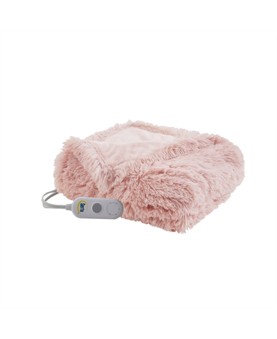 Serta Shaggy Electric Faux-fur Throw, 50" X 60" In Blush