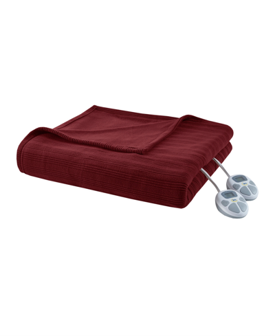 Serta Electric Micro-fleece Blanket, Queen Bedding In Burgundy