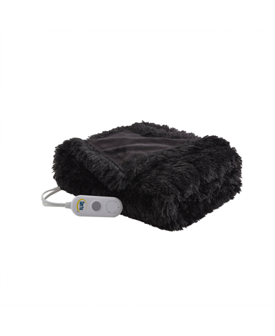 Serta Shaggy Electric Faux-fur Throw, 50" X 60" In Black