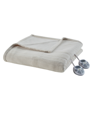 Serta Electric Micro-fleece Blanket, Twin Bedding In Tan