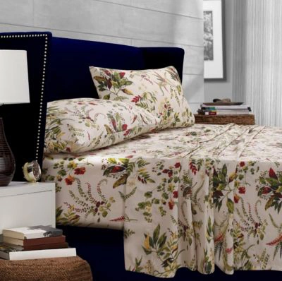 Tribeca Living Maui Floral Printed 300 Thread Count Percale Extra Deep Pocket Sheet Set Bedding In Multicolor