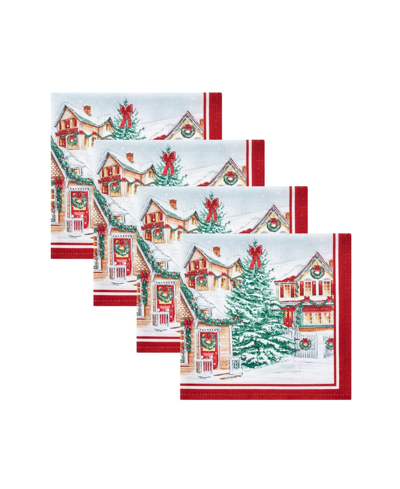 Elrene Storybook Christmas Village Holiday 4 Piece Napkin Set, 17" X 17" In Multi