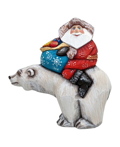 G.debrekht Gifty Traveler Polar Bear Santa Carved Figurine In Multi Color