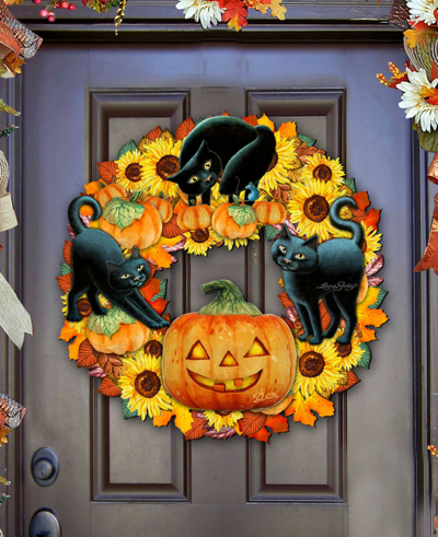 Designocracy Cats Holiday Door Wreath In Multi Color