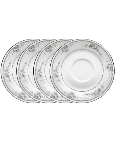Noritake Sweet Leilani Set Of 4 Saucers, Service For 4 In White Gray