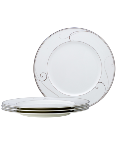 Noritake Platinum Wave Set Of 4 Dinner Plates, Service For 4 In White