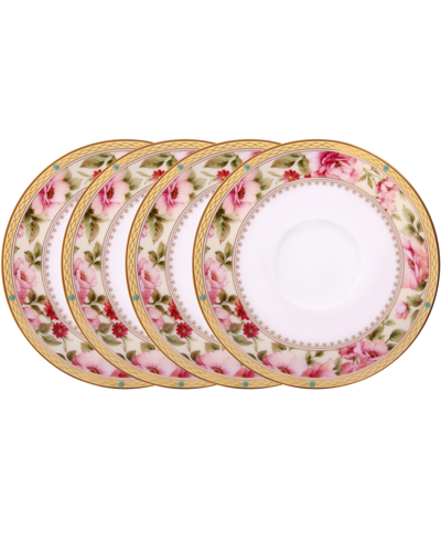 Noritake Hertford Set Of 4 Saucers, Service For 4 In White Pink