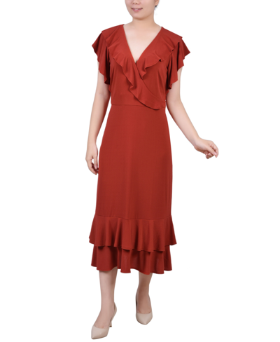 Ny Collection Women's Short Flutter Sleeve Ruffle Neck Dress In Bossanova