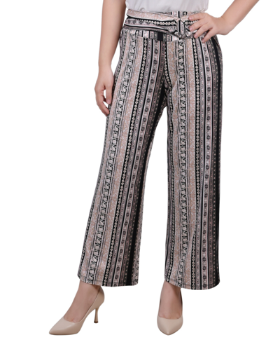 Ny Collection Petite Cropped Pull On Pants With Sash In Black,denim Stripe