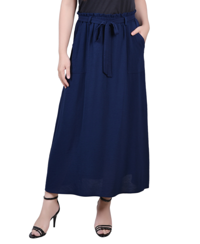 Ny Collection Petite Ankle Length Belted A-line Skirt In Navy