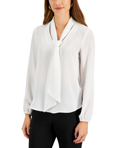 Kasper Petite Bow Blouse In Lily White