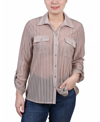 Ny Collection Petite Long Roll Tab Sleeve Burnout Knit Top In Doeskin