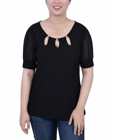 Ny Collection Women's Short Sleeve Three-ring Top In Black