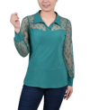 Ny Collection Women's Mesh Sleeve Top In Pepper Green