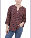 Ny Collection Women's 3/4 Roll Tab Sleeve Mandarin Collar Blouse In Navy Autumn Glaze Thill