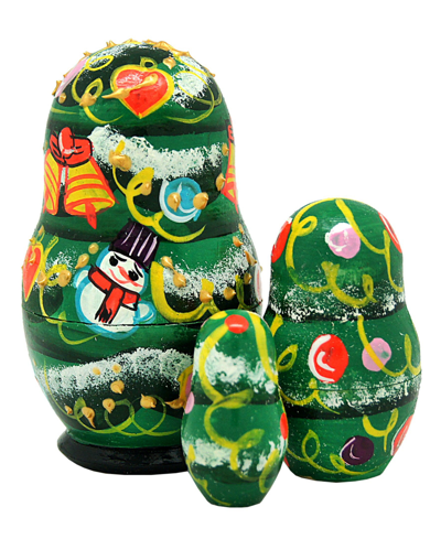 G.debrekht Christmas Tree 3-piece Russian Matryoshka Nested Dolls Set In Multi