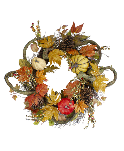 Northlight Sunflower Pumpkin Foliage And Pine Cone Fall Harvest Wreath Unlit, 24" In Orange