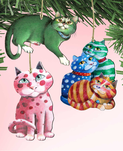 Designocracy Rainbow Cats Holiday Ornaments, Set Of 3 In Multi Color